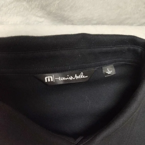 Travis Mathew Polo Shirt Mens Large Black Striped Pima Cotton Pocket Collared - Picture 6 of 11